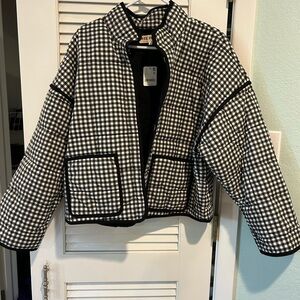 Free People Black and White Gingham Quilted Jacket (Chloe)